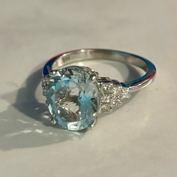 SOLD Effy Aquamarine & Diamond Ring 14kt WG MSRP $3,750 with Effy Certificate - Picture 10 of 16